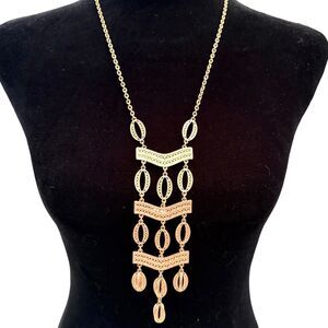 Stella & Dot Kimberly Tiered Bohemian Statement Necklace Antique Gold Tone